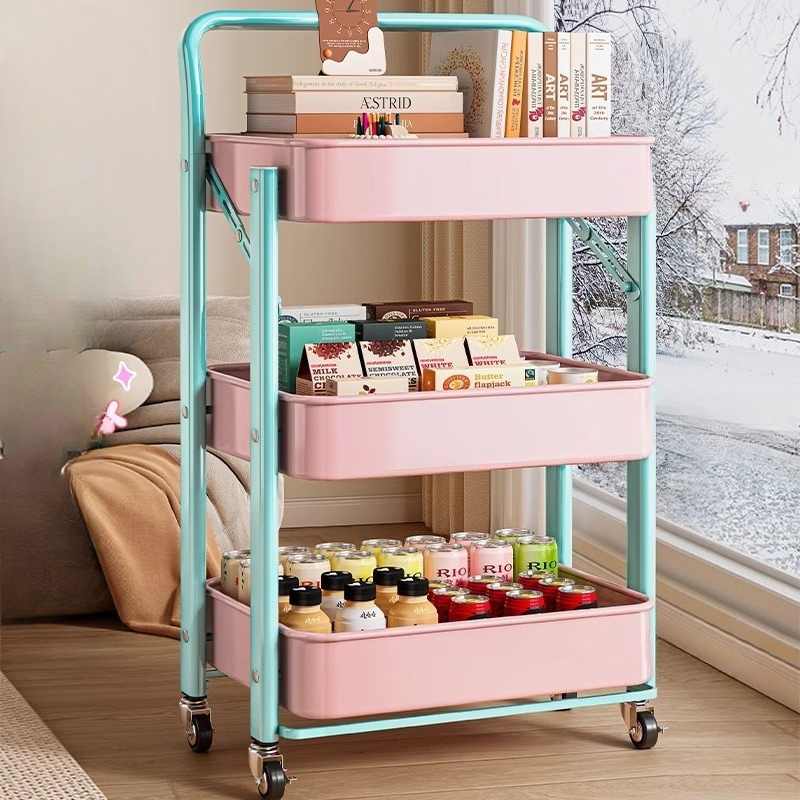 Book Cart Rolling - Foldable Multi Tier Rolling Trolley Portable