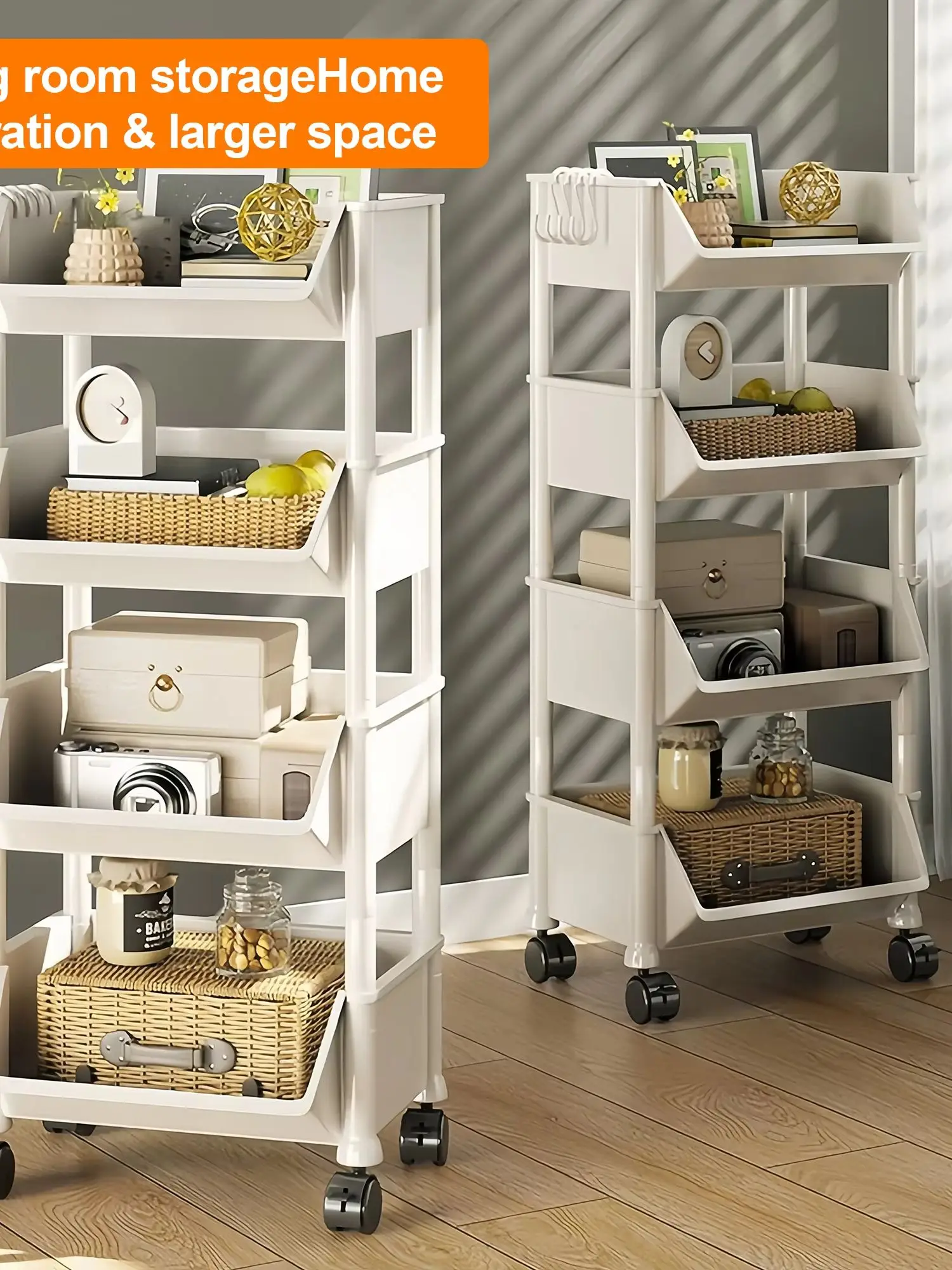 Book Cart Rolling - Versatile 4/5Tier Rolling Storage Cart with